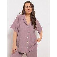 Yours Curve Textured Resort Shirt - Pink