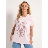 Yours Curve Placement Core T-Shirt - Pink