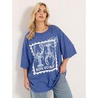 Yours Curve Placement Boxy T-Shirt - Blue
