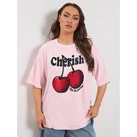 Yours Curve Placement Boxy T-Shirt - Pink