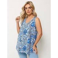 Yours Curve Cotton Slub V-Neck Vest - Blue