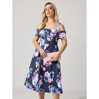 Yours Curve Floral Cold Shoulder Skater Dress