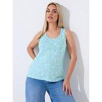 Yours Curve Lemon Print Ribbed Vest - Blue