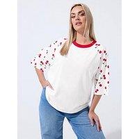 Yours Curve Cherry Print Raglan T-Shirt - White