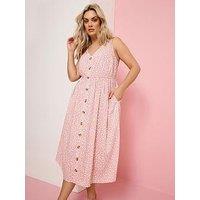 Yours Curve Ditsy Print Button Through Sundress - Pink