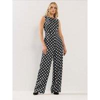 Long Tall Sally Spot Print Sleeveless Jumpsuit - Black