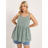 Yours Curve Cheesecloth Smock Cami Top - Green
