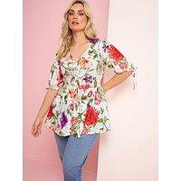 Yours Curve Tie Front Broderie Peplum Top