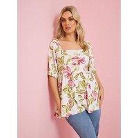 Yours Curve Square Neck Peplum Top - White