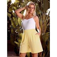 Yours Curve Jersey Shirred Shorts - Yellow