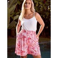 Yours Curve Jersey Shirred Shorts - Pink