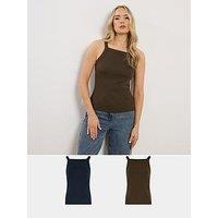 Long Tall Sally 2 Pack Square Neck Ribbed Vests - Navy/Brown