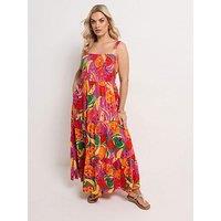 Yours Curve Shirred Strappy Maxi Dress - Pink