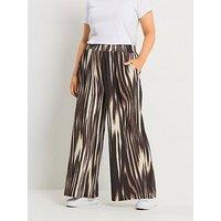 Yours Curve Jersey Wide Leg Printed Trousers - Brown
