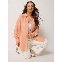 Yours Curve Long Sleeve Linen Shirt - Orange