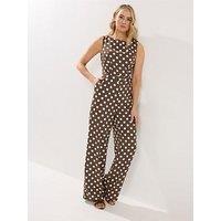 Long Tall Sally Spot Print Sleeveless Jumpsuit - Brown