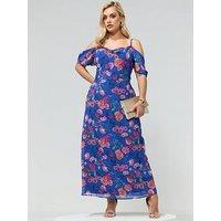 Yours Curve Floral Cold Shoulder Maxi Dress - Blue