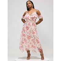 Yours Curve Floral Ruffle Hanky Hem Wrap Dress - Pink
