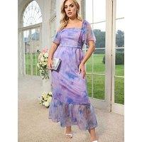 Yours Curve Abstract Organza Dress - Purple