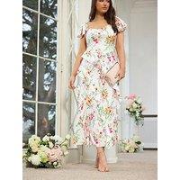 Yours Curve Floral Ruffle Sweetheart Dress - White