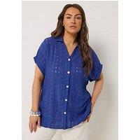 Yours Curve Broderie Grown On Shirt - Blue