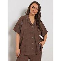 Yours Curve Textured Resort Shirt - Brown