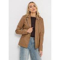 Long Tall Sally Premium Leather Biker Jacket - Brown