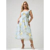 Yours Curve Spot Print Mesh Skater Dress - Blue