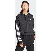 Adidas Sportswear Women'S Essentials 3-Stripes French Terry Quarter-Zip Hoodie - Black