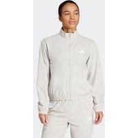 Adidas Womens Training 3 Stripe Woven Warm Up Jacket - Beige