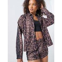 Adidas Sportswear Women'S Seasonal Essentials Leopard Print Woven Overshirt With 3-Stripes - Brown