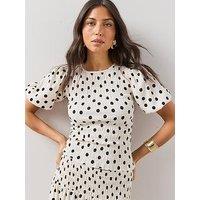 The Very Collection Spot Shirred Puff Sleeve Top - Multi