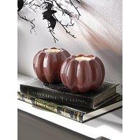 The Very Collection Set Of 2 Pumpkin Ceramic Tealight Candle Holders Red