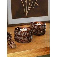 The Very Collection Set Of 2 & Tealight Candle Holders With Pinecone Detail