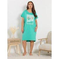 Yours Curve Palm Beach Dipped Back Nightdress - Green