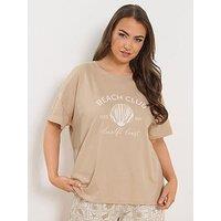 Yours Curve Beach Club Short Sleeve Pyjama Set - Brown