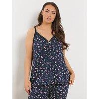 Yours Curve Ditsy Floral Cami Cropped Pyjama Set - Blue