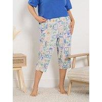 Yours Curve Postcard Print Cropped Pyjama Bottoms - Cream