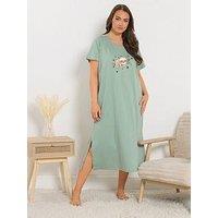 Yours Curve Sloth Midaxi Nightdress - Green