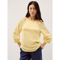 Monsoon Fifi Fabric Mix Top - Yellow