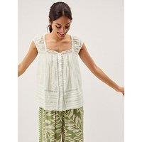 Monsoon Olivia Lace Trim Cotton Top - Cream