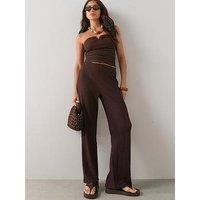 The Very Collection Wide Leg Texture Co-Ord Trouser - Brown