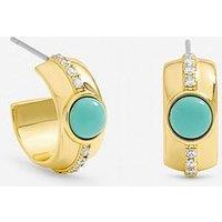 Inicio Gold Plated Crystal And Blue Stone Hoop Earrings - Gift Pouch