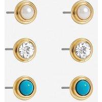 Mood Gold Plated Turquoise And Pearl Studs - Pack Of 3