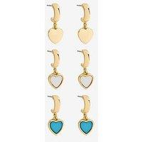 Mood Gold Plated Blue Enamel And Mother Of Pearl Heart Earrings - Pack Of 3