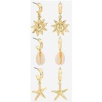 Mood Gold Plated Real Shell Charm Earrings - Pack Of 3