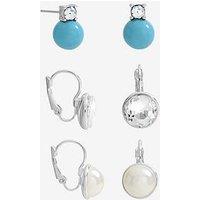 Mood Silver Plated Crystal And Pearl Charm Hoops - Pack Of 3