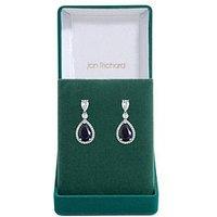 Jon Richard Rhodium Plated Cubic Zirconia Sapphire Pear Drop Earrings