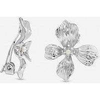 Jon Richard Silver Plated And Pearl Statement Flower Clip Earrings