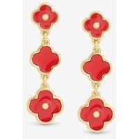 Mood Gold Plated And Coral Clover Drop Earrings